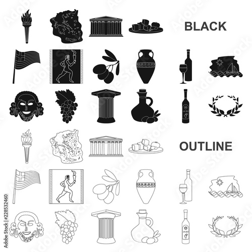 Country Greece black icons in set collection for design.Greece and landmark vector symbol stock web illustration.