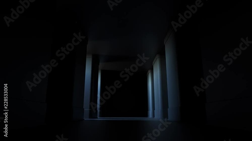 3d render abstract background. Simple corridor with lighting up segments. Loopable animation of light off and on. 