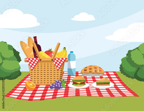 basket with breads and breads in the tablecloth decoration