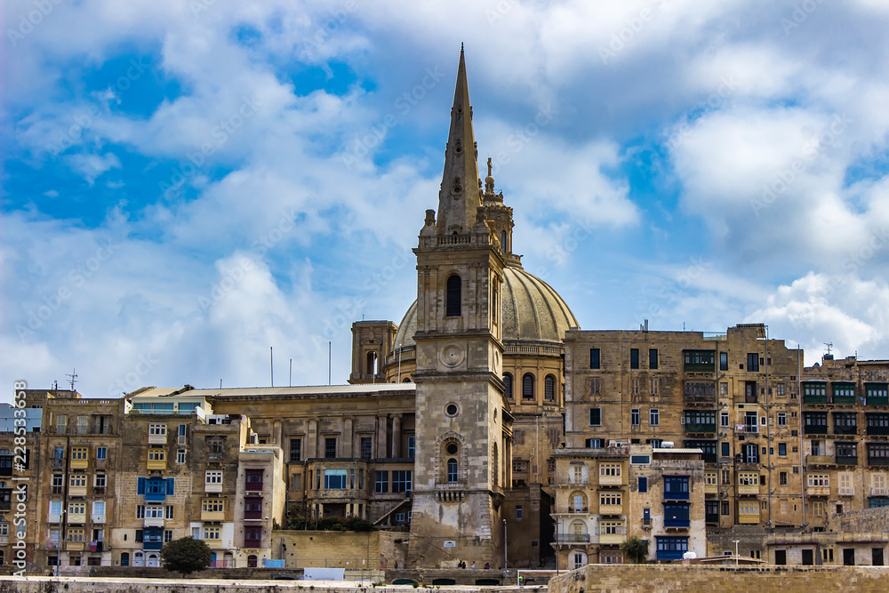 Dome of Our Lady of Mount Carmel church and St Paul's Cathedral in Valletta, Malta
