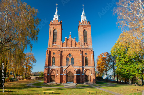 St. George Catholic Church in Zasliai, Kedainiai, Lithuania. Built in 1445-1460, the Gothicchurch was the first brick building in Kedainiai, and isone of the oldest churches in Lithuania. photo