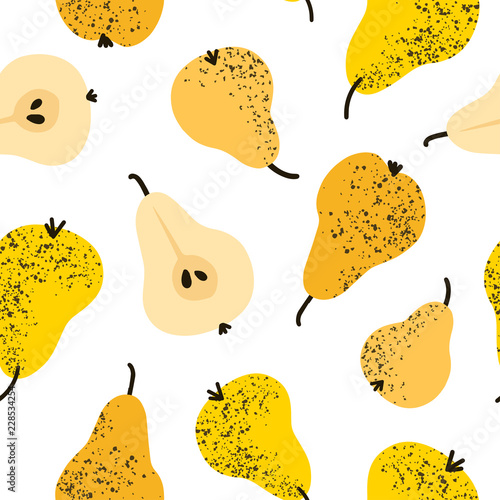 Vector seamless pattern. Pears juicy fruits. Yellow and black ripe foodie background