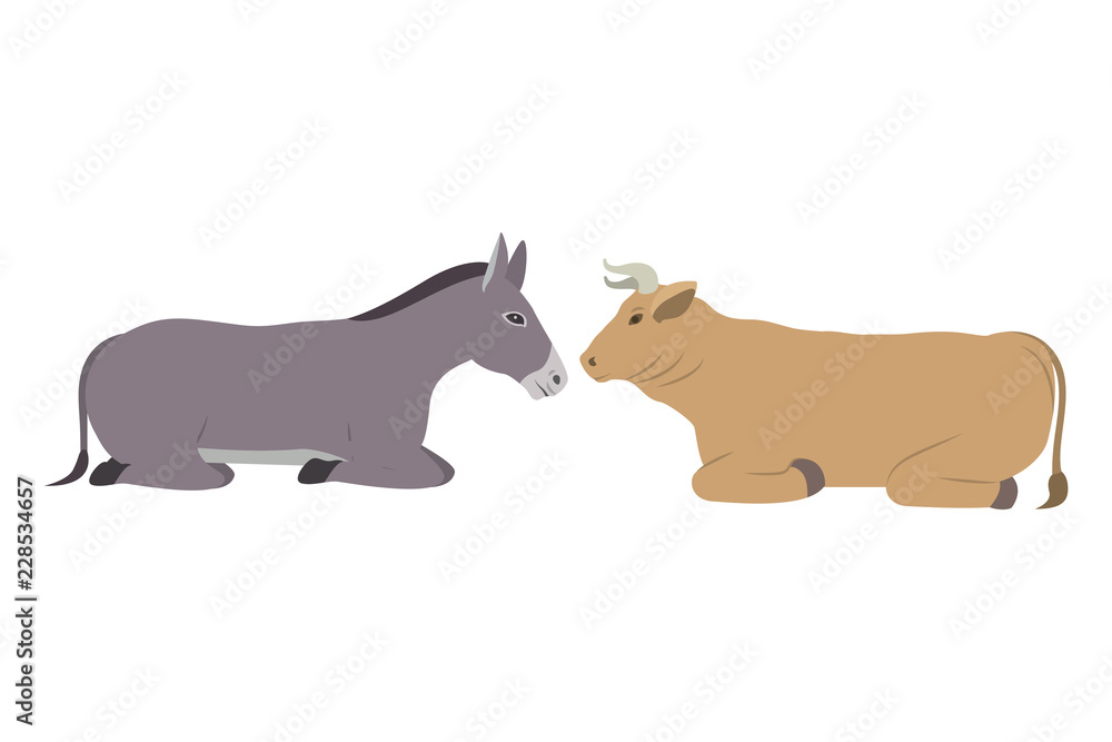 Obraz premium cute mule and ox manger characters