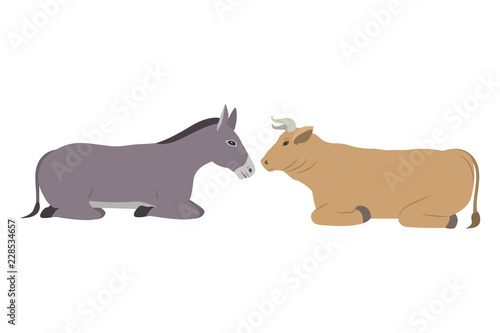 cute mule and ox manger characters