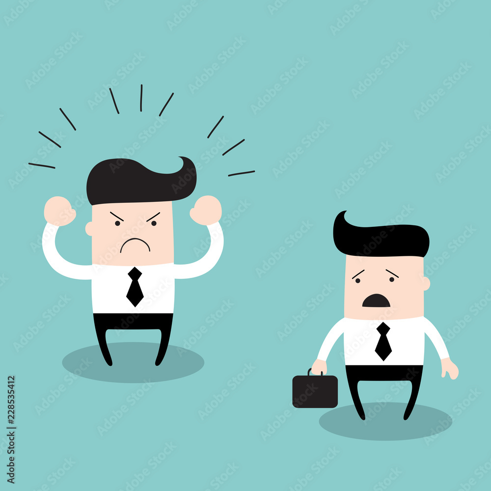 Angry boss screaming at his employee. Business concept, businessman work and relationships. Vector illustration Angry boss screaming at his employee. Business concept, businessman work and relationships. Vector illustration
