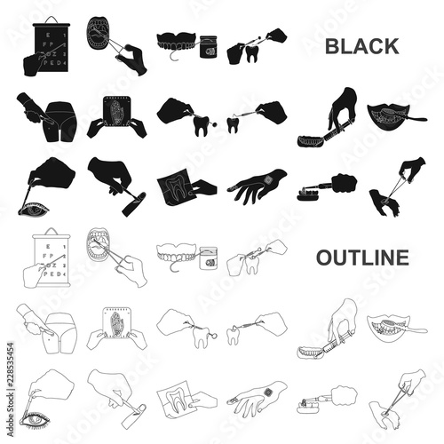 Manipulation by hands black icons in set collection for design. Hand movement in medicine vector symbol stock web illustration.