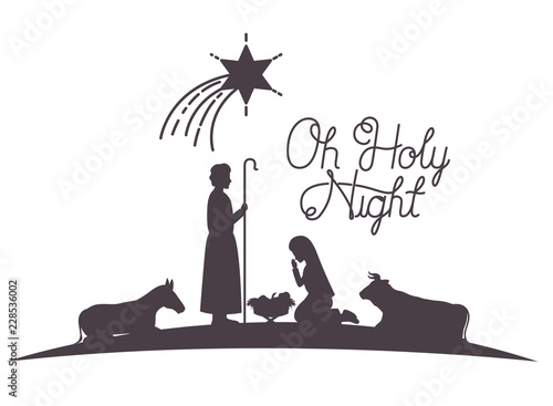 holy family and animals manger silhouettes