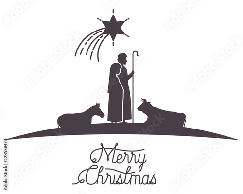 virgin mary and saint joseph with animals silhouettes