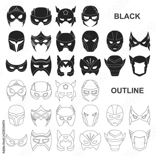 Carnival mask black icons in set collection for design.Mask on the eyes and face vector symbol stock web illustration.