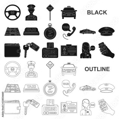 Taxi service black icons in set collection for design. Taxi driver and transport vector symbol stock web illustration.