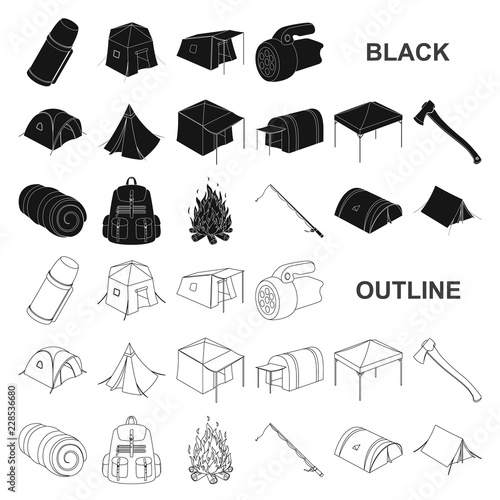 Different kinds of tents black icons in set collection for design. Temporary shelter and housing vector symbol stock web illustration.