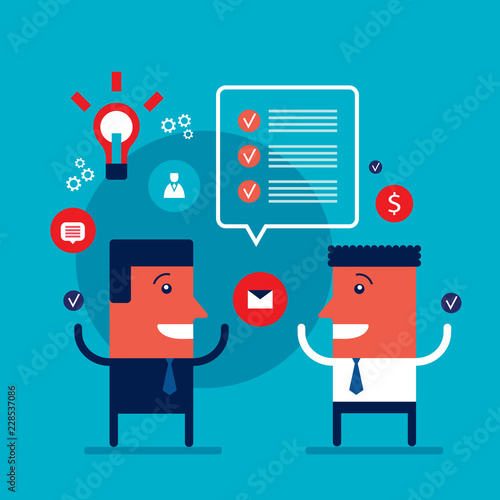 Happy businessmen talking Partnership teamwork business success Vector illustration