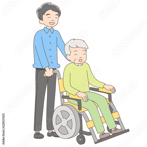 車椅子_おじいちゃんと息子
