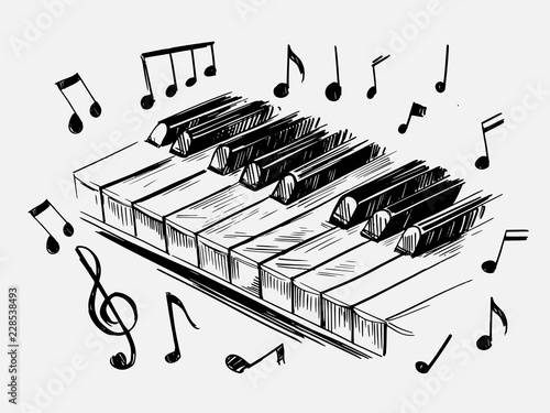 Sketch of piano keys. Hand drawn illustration converted to vector