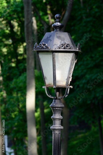 Iron street lamp on lamppost photo