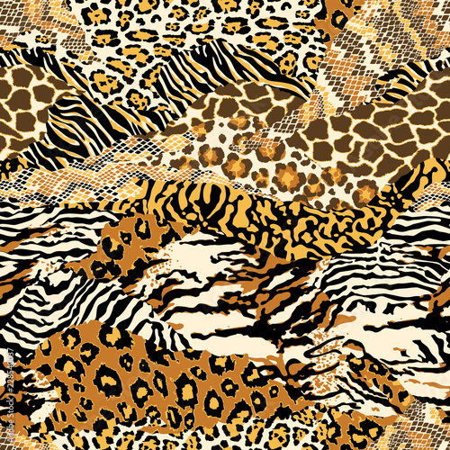 Wild animal skins abstract patchwork wallpaper seamless vector pattern