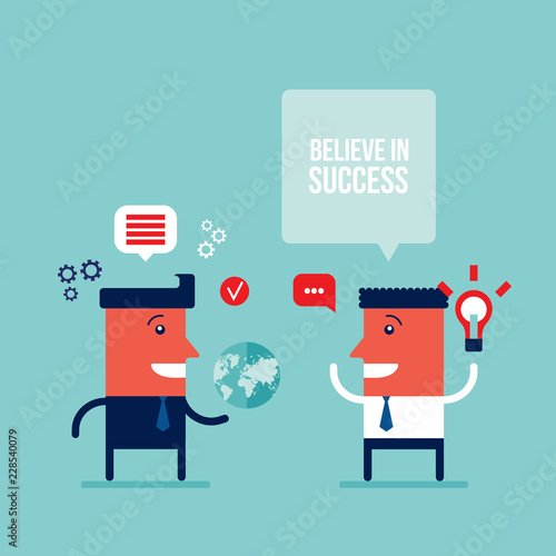 Happy businessmen talking Partnership teamwork business success Vector illustration
