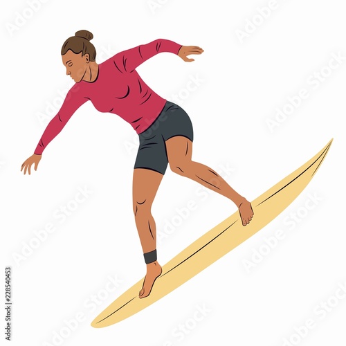 illustration of surfer woman, vector draw