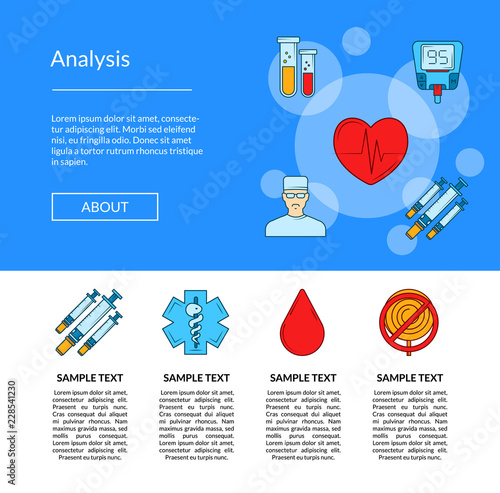 Vector colored diabetes icons landing page template illustration. Web site banner poster