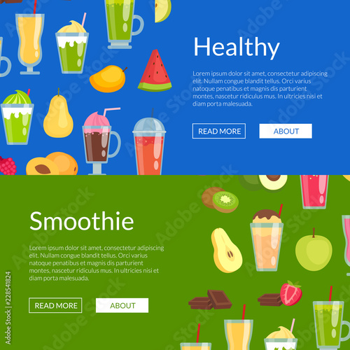Vector flat smoothie elements web banner templates illustration. Website and page for site