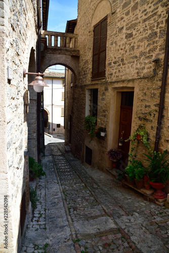 Streets of Spello in Umbria, Italy.