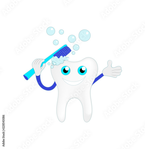 Vector Washing Tooth Illustration Isolated on White Background.