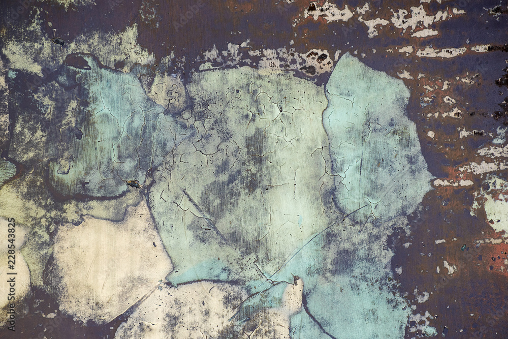 close up of weathered blue abstract paint pattern