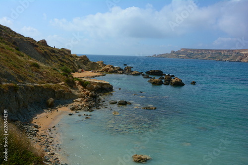 Corners of Golden Bay beaches in the island of Malta