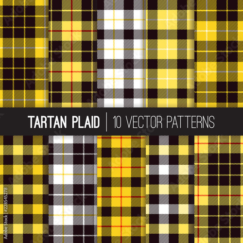 Yellow, Black, White and Red Tartan and Buffalo Check Plaid Vector Patterns. Trendy 90s Style Fashion Textile Prints. Scottish Clan Checkered Fabric Texture. Repeating Pattern Tile Swatch Included. photo