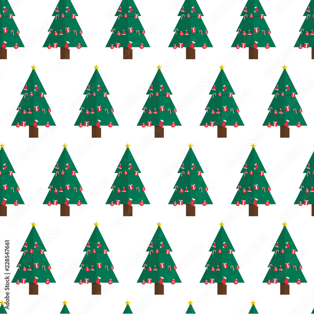 Seamless pattern vector of christmas tree with the decorates. On white background, isolated. Seamless pattern vector of christmas tree with the decorates. On white background, isolated.