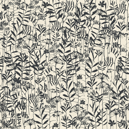 Vector silhouettes collection. Set of field flowers, herbs. Element of seamless pattern. Paper design. Print element. Monochrome.