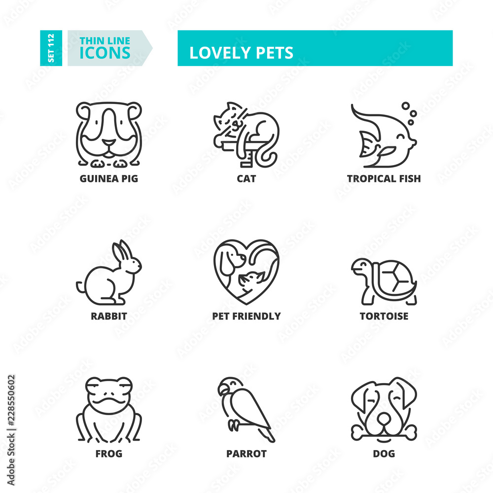 Thin line icons. Lovely pets Thin line icons. Lovely pets