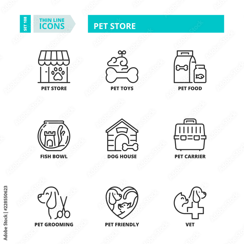 Thin line icons. Pet store
