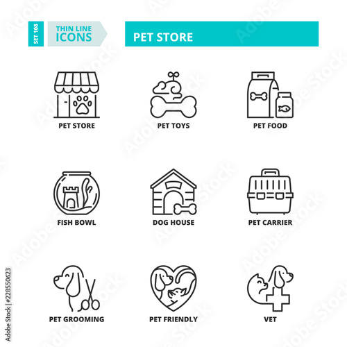 Thin line icons. Pet store