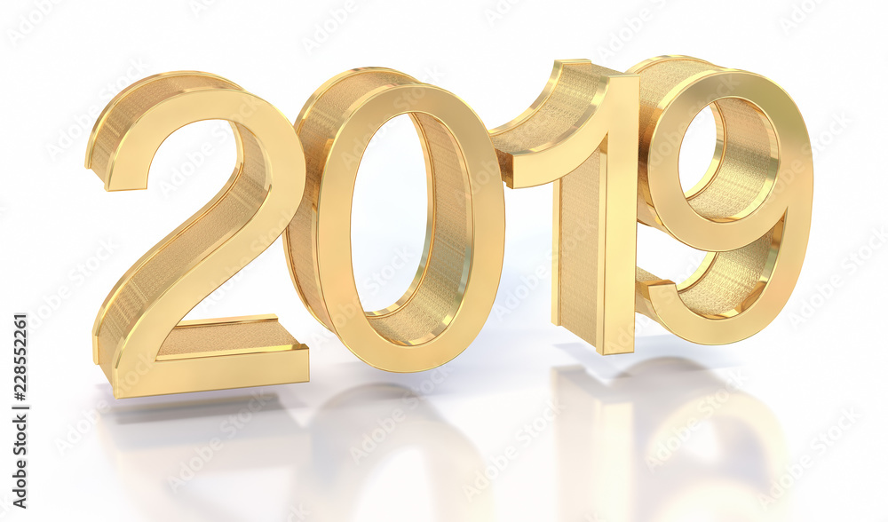 3D Gold Metal 2019 on White