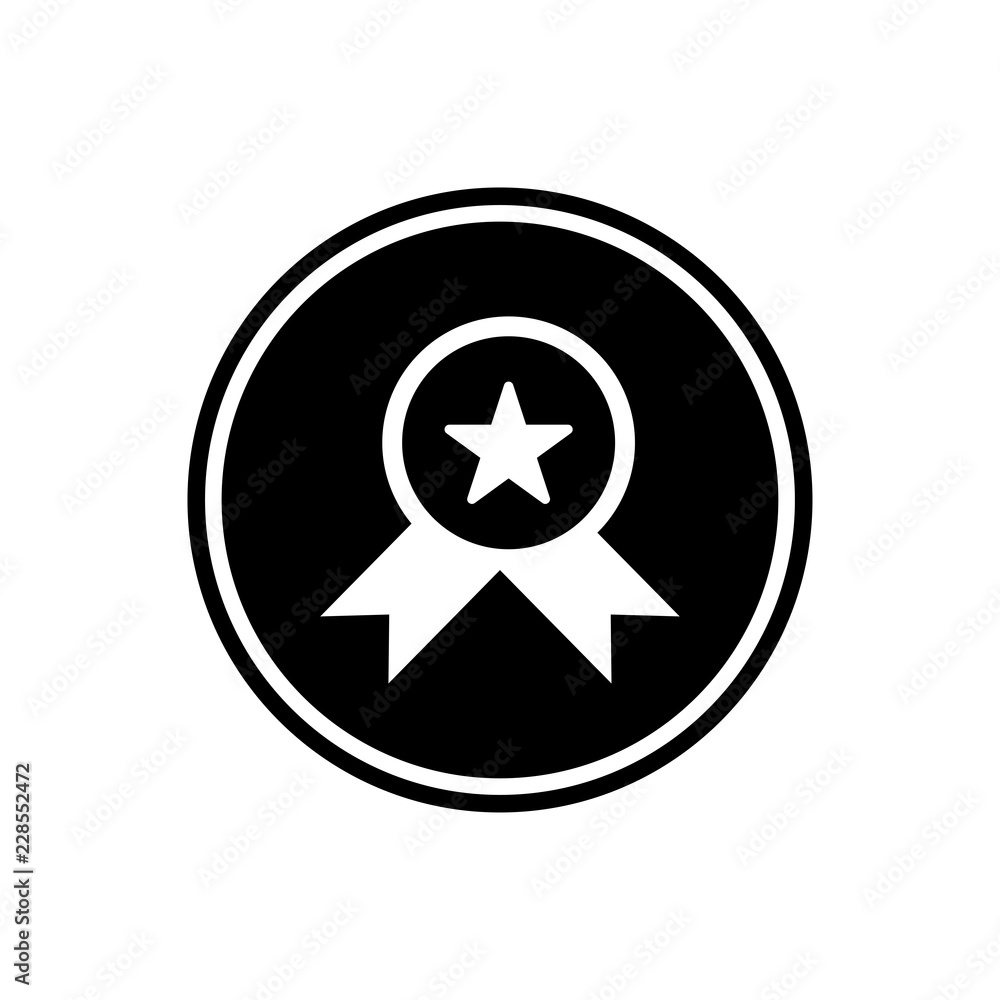 Medal winner with a red star in the middle of a round glyph icon isolated on white background Medal winner with a red star in the middle of a round glyph icon isolated on white background
