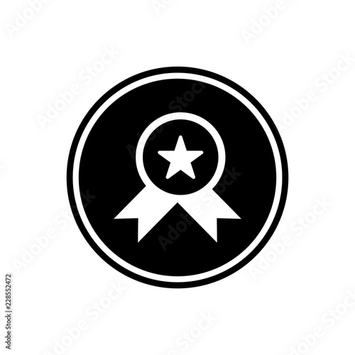 Medal winner with a red star in the middle of a round glyph icon isolated on white background