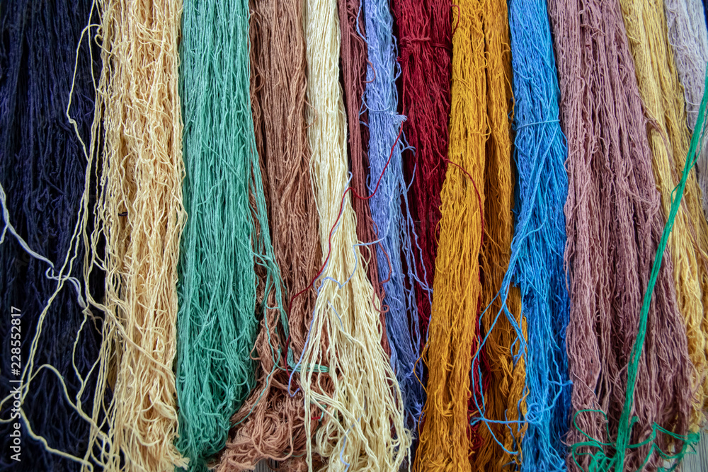 Fotografie Colorful silk carpet yarn