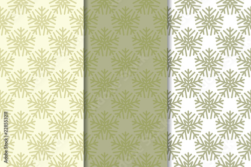 Snowflakes. Seamless patterns. Olive green winter ornaments