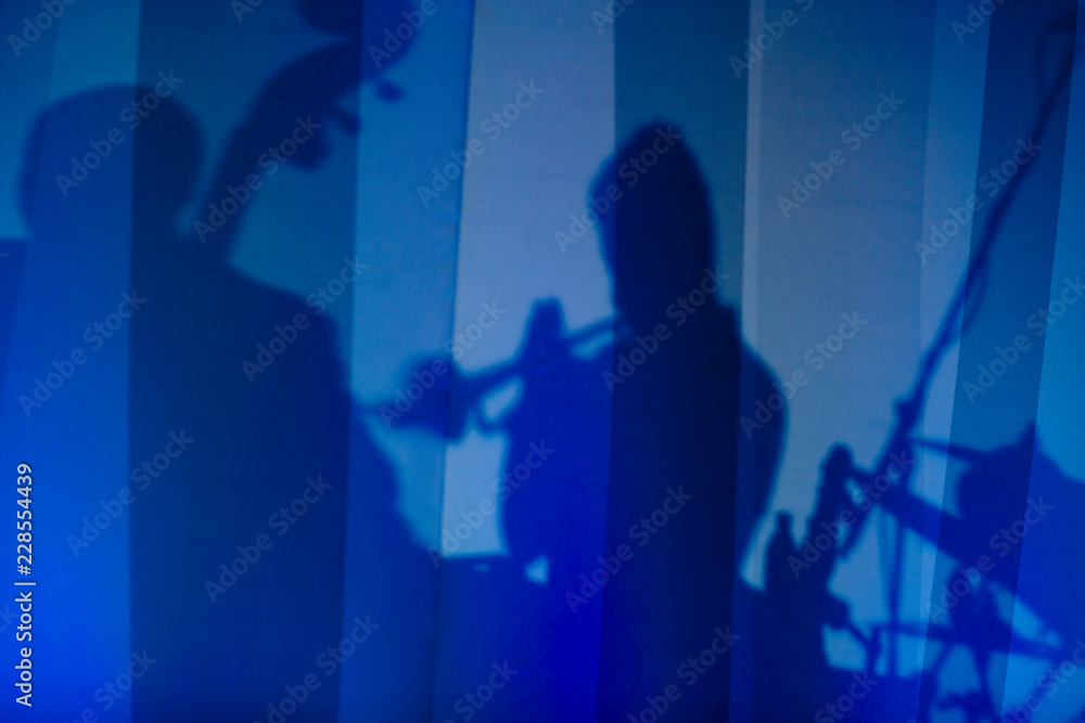 A shadow of musicians playing during a concert