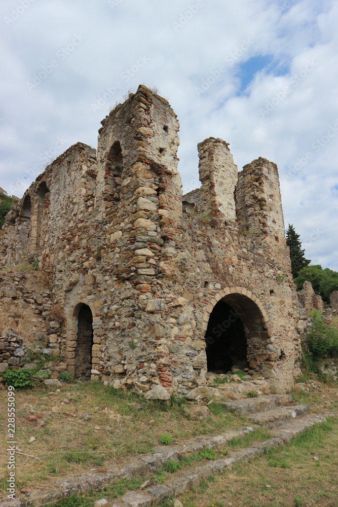 Ruins of medieval house in abndoned city Mystras, Greece