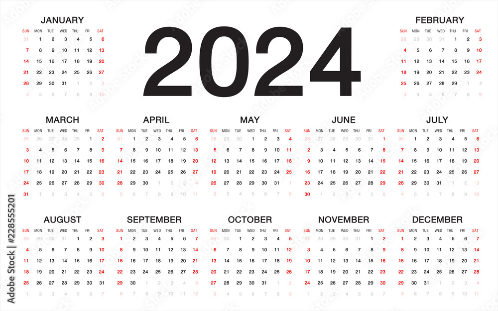 calendar 2024, Week starts from Sunday, business template Stock Vector