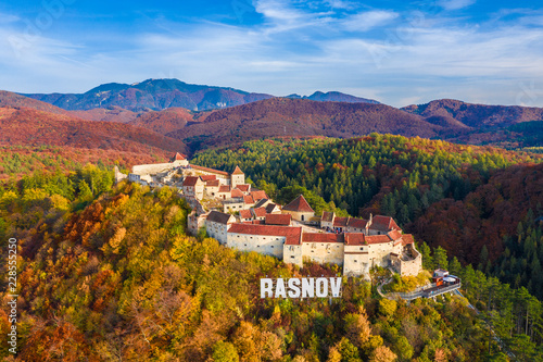 Fotografi Landscape with Medieval fortress  Rasnov, Brasov , Transylvania, Romania