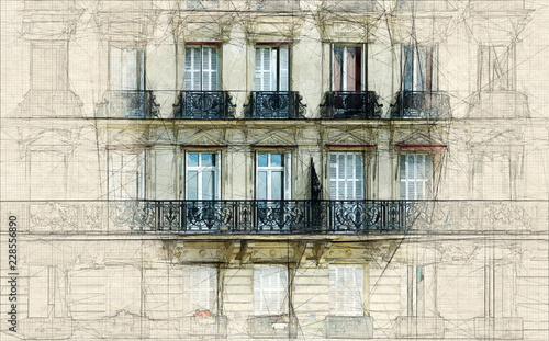Sketch of Parisian facade