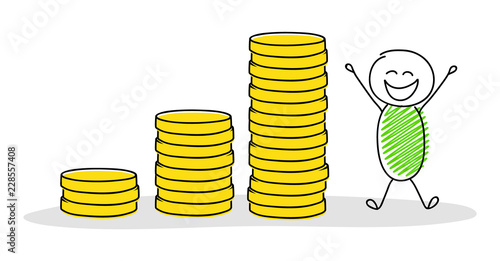 Konstfotografi Cartoon businessman showing coin stack graph. Vector.