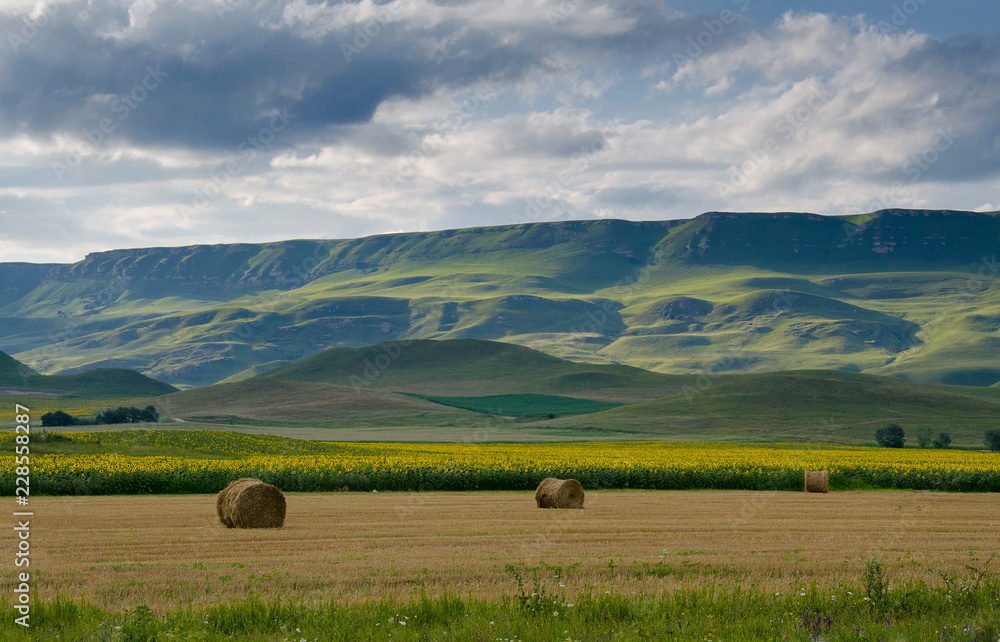 Beautiful mountain landscape and meadows with nice blue sky and cloud on summer sunny day