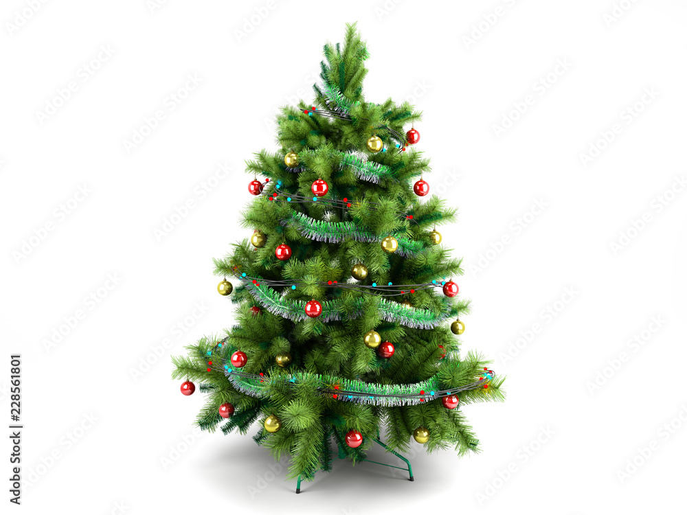 Christmas tree with colorful toys 3d render isolated on white Christmas tree with colorful toys 3d render isolated on white