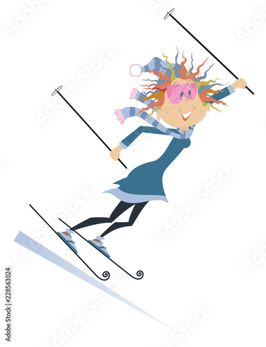 Skier woman isolated illustration. Cartoon skier woman isolated on white illustration
