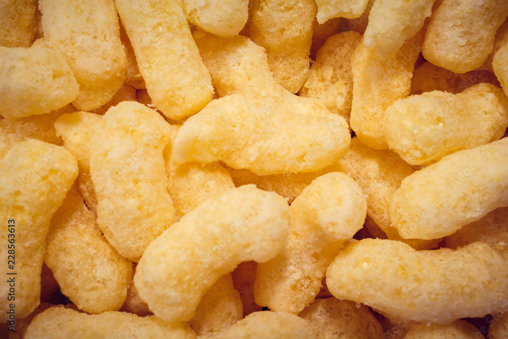 Sweet corn flakes, breakfast ready closeup.