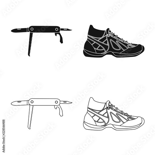 Isolated object of mountaineering and peak sign. Collection of mountaineering and camp stock symbol for web.